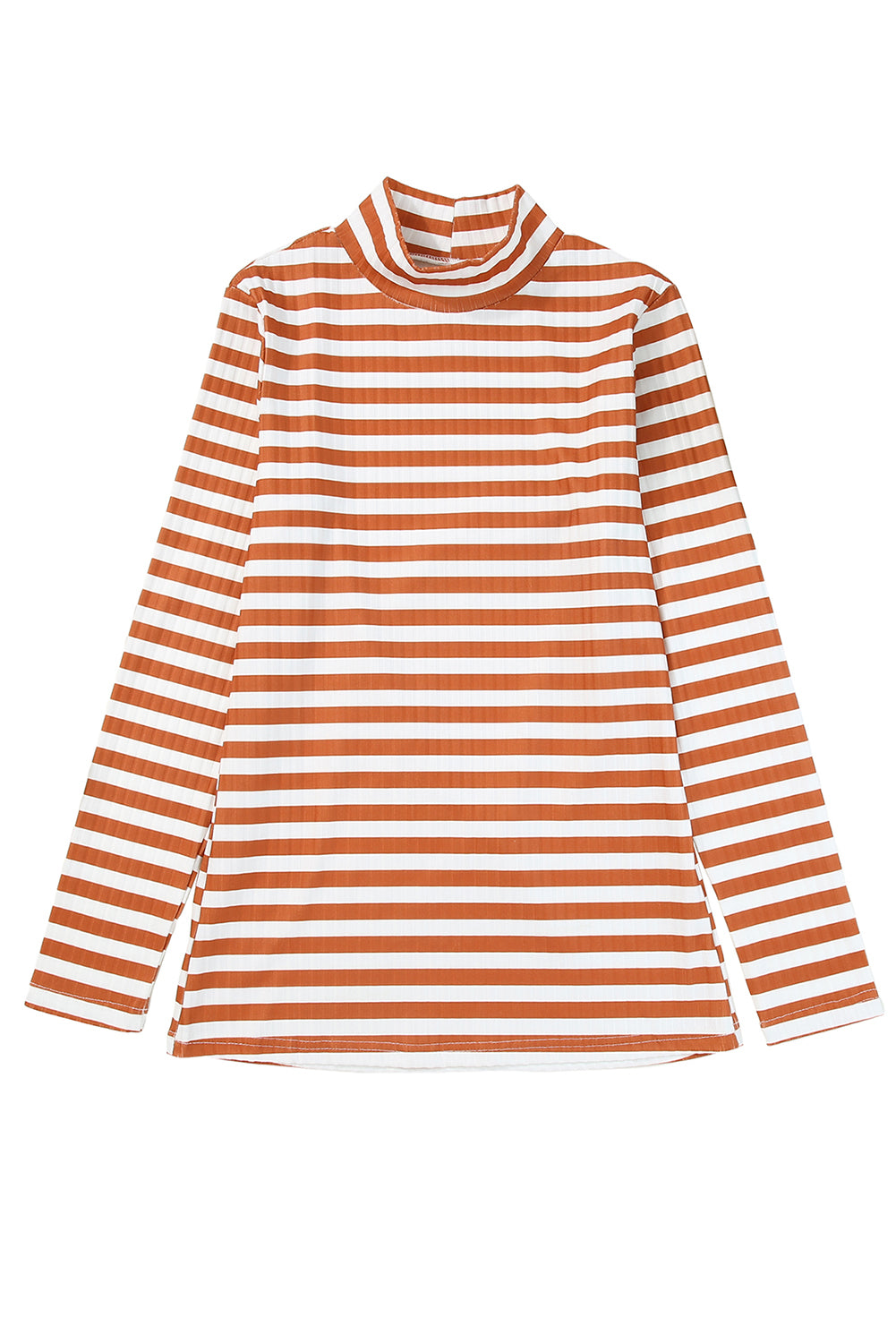 Stripes Print Ribbed Knit Long Sleeve Casual Mock Neck Top