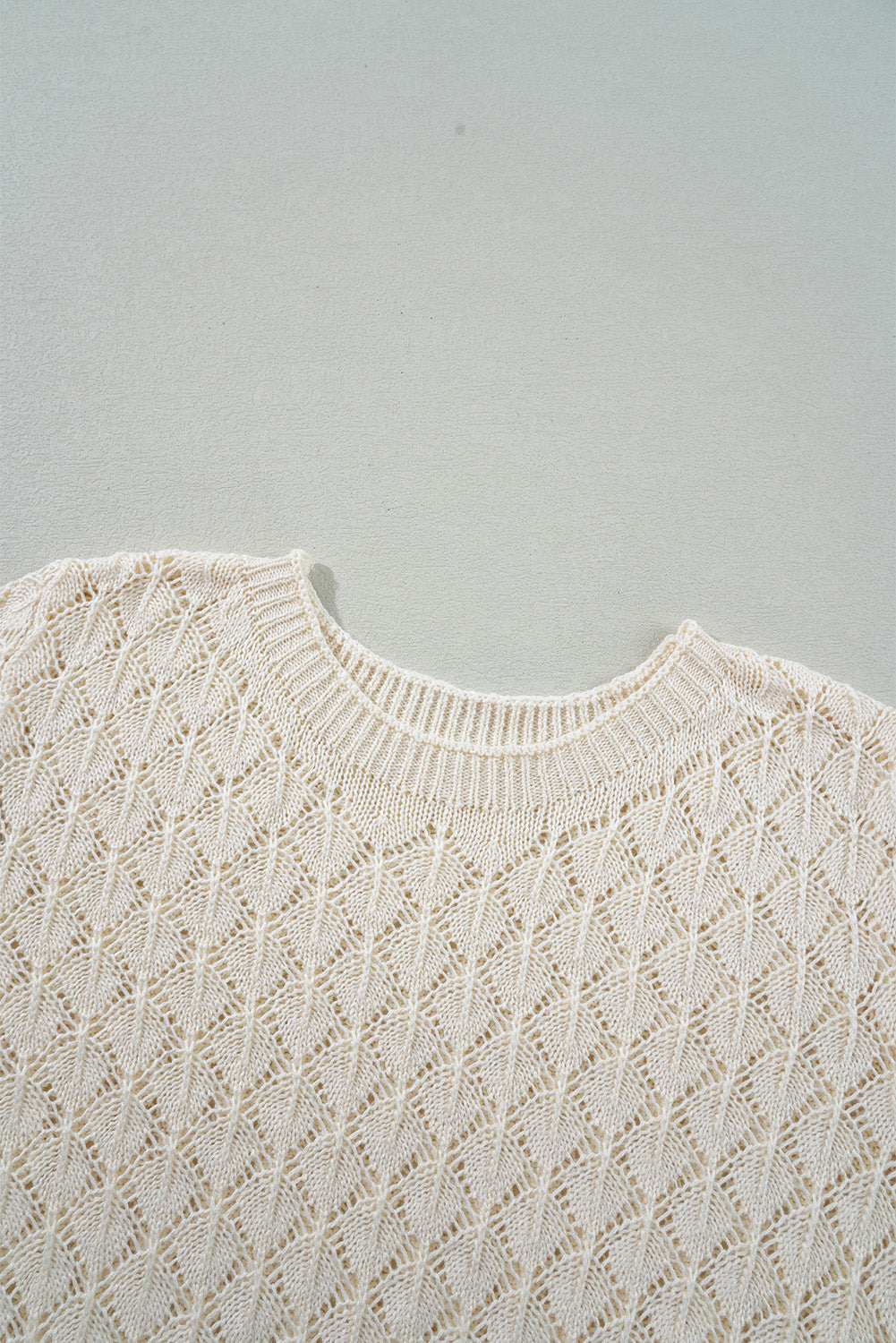 Beige Hollow Out Crochet Short Sleeve Knit Tee