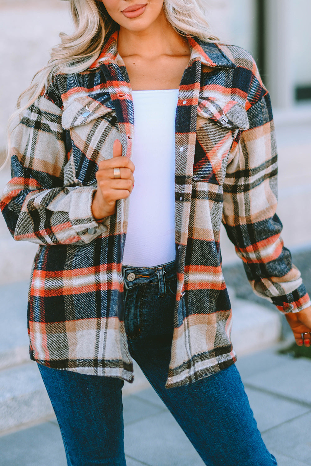 Multicolor Plaid Casual Button Up Flannel Jacket