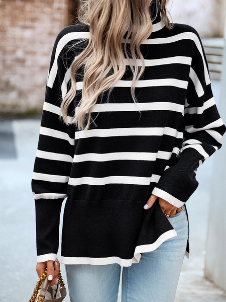 Striped Turtleneck Side-slit Sweater HWWX6BVRYU