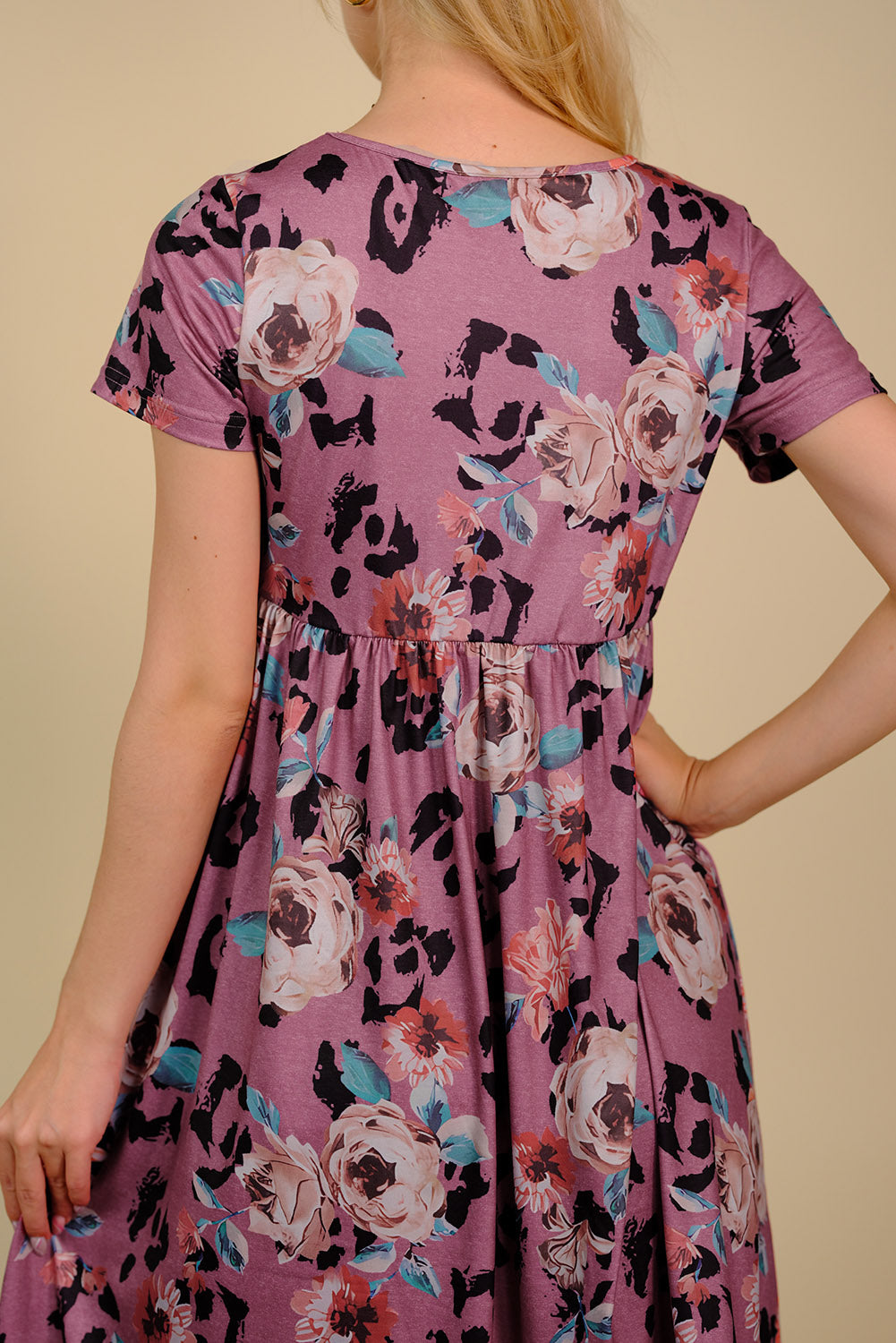 Red Foral Print Short Sleeve A-line High Waist Dress