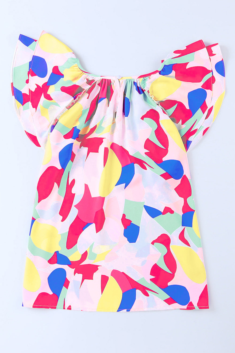 Multicolor Abstract Pattern Ruffle Sleeve Blouse