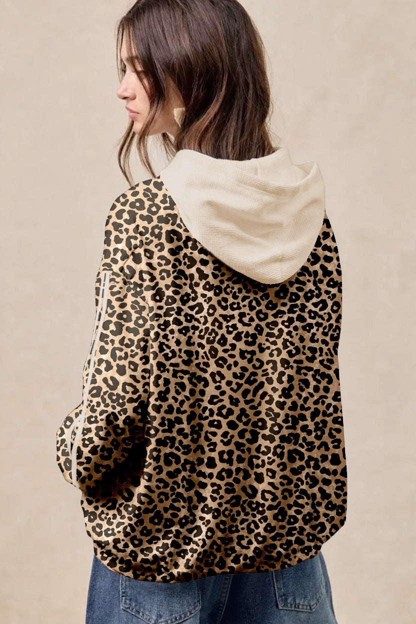 Smoke Gray Waffle Pocket Leopard Hoodie