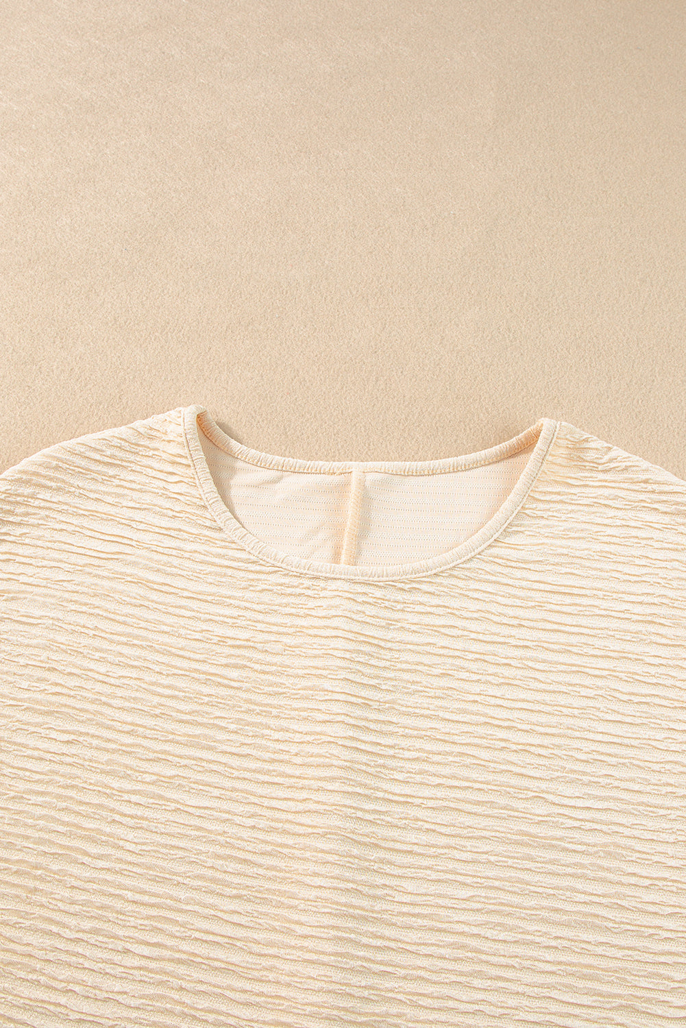 Apricot Textured Round Neck Frill Short Sleeve Blouse