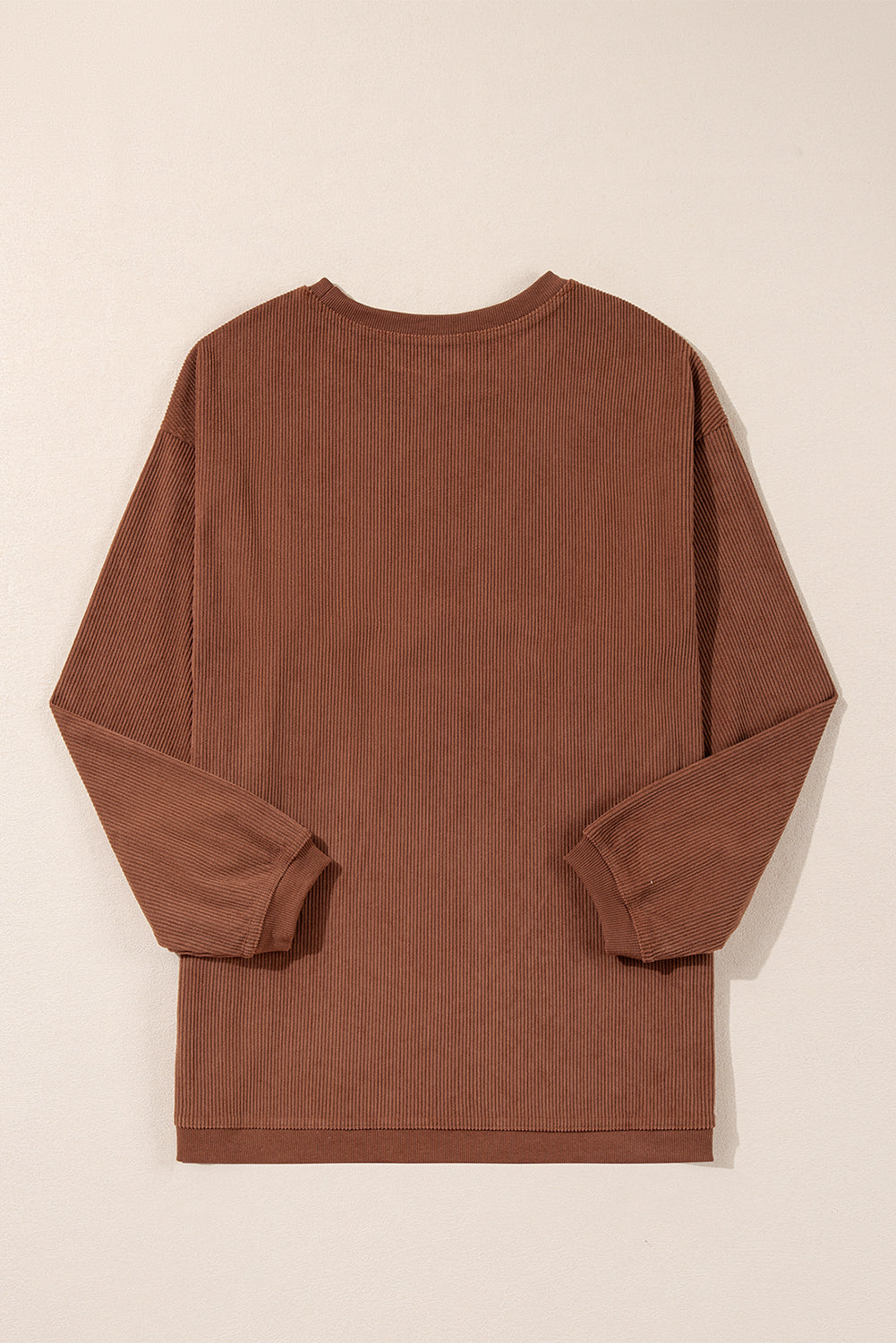 Orange Plain Drop Sleeve Rib-Knit Oversized Sweatshirt