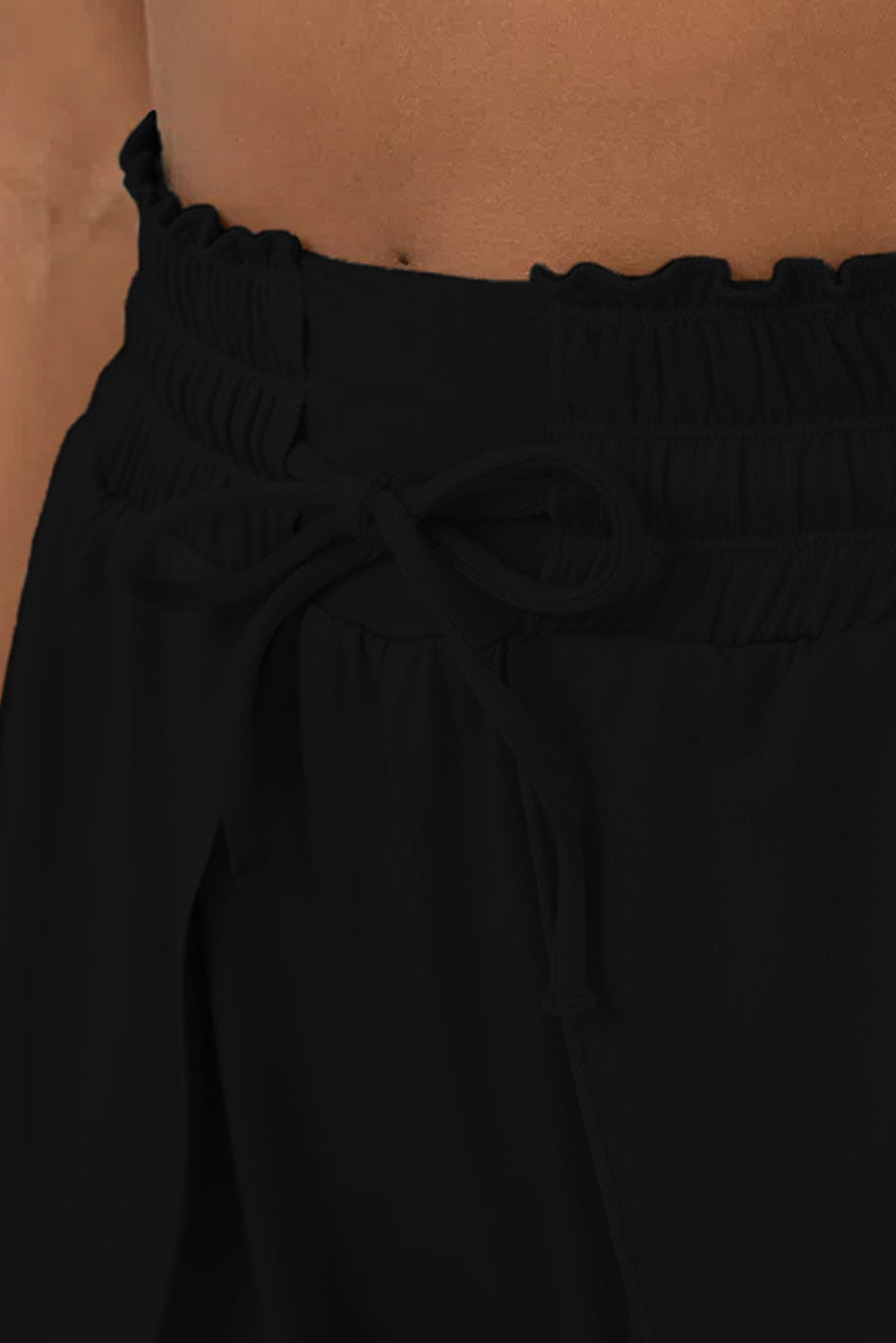 Black Frill High Waist Petal Wrap Swim Shorts