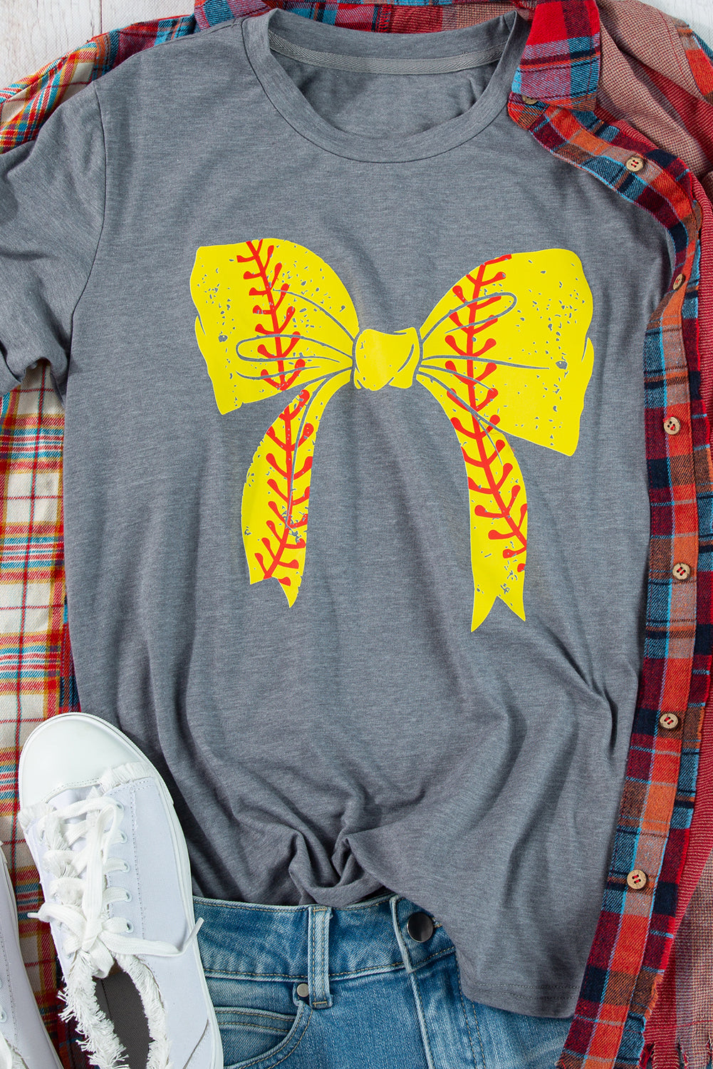 Black Baseball Bowknot Graphic Roll Up Sleeve Tee - Kustom Kreations Goods