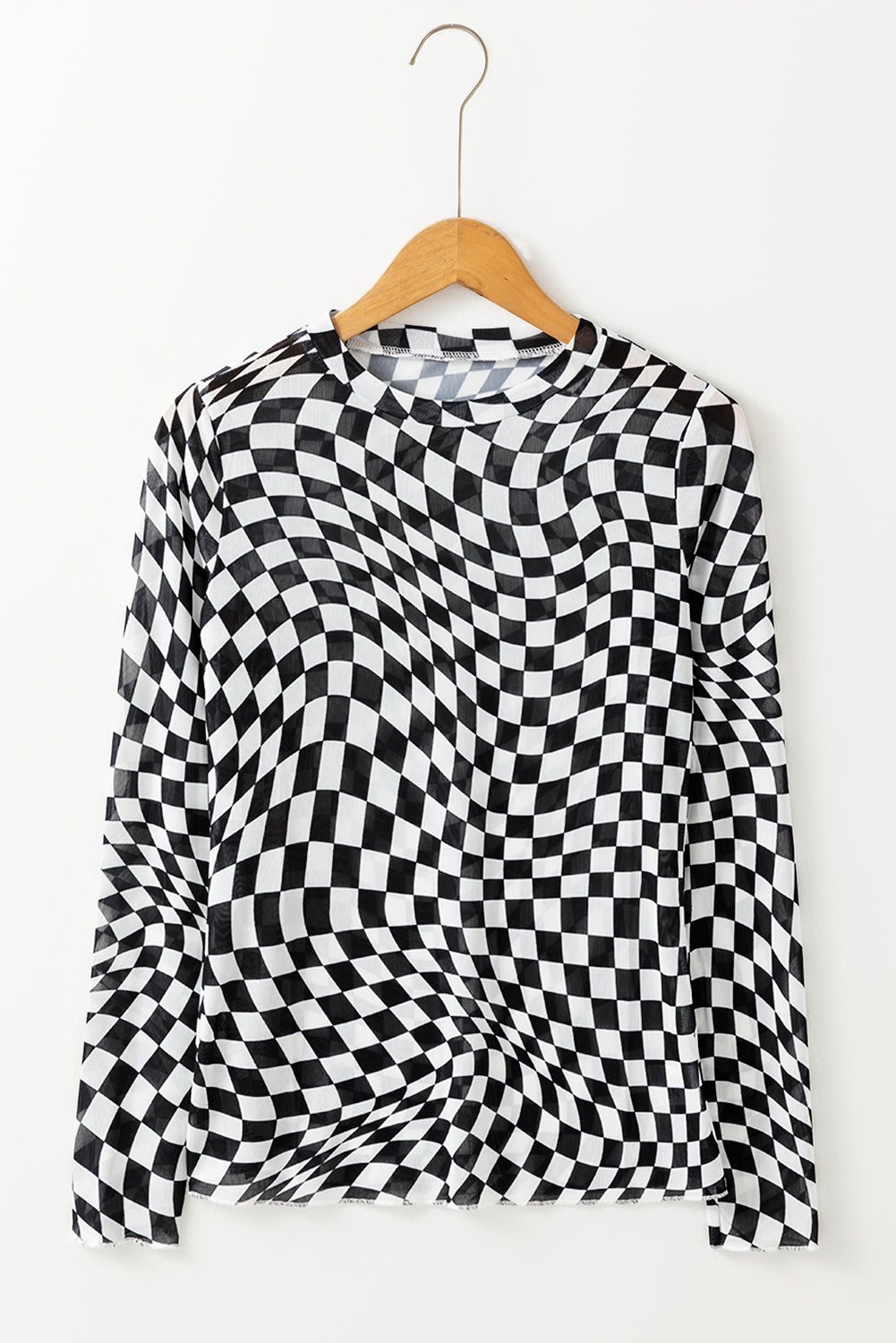 Black Checkered Pattern Mesh Long Sleeve Top - Kustom Kreations Goods
