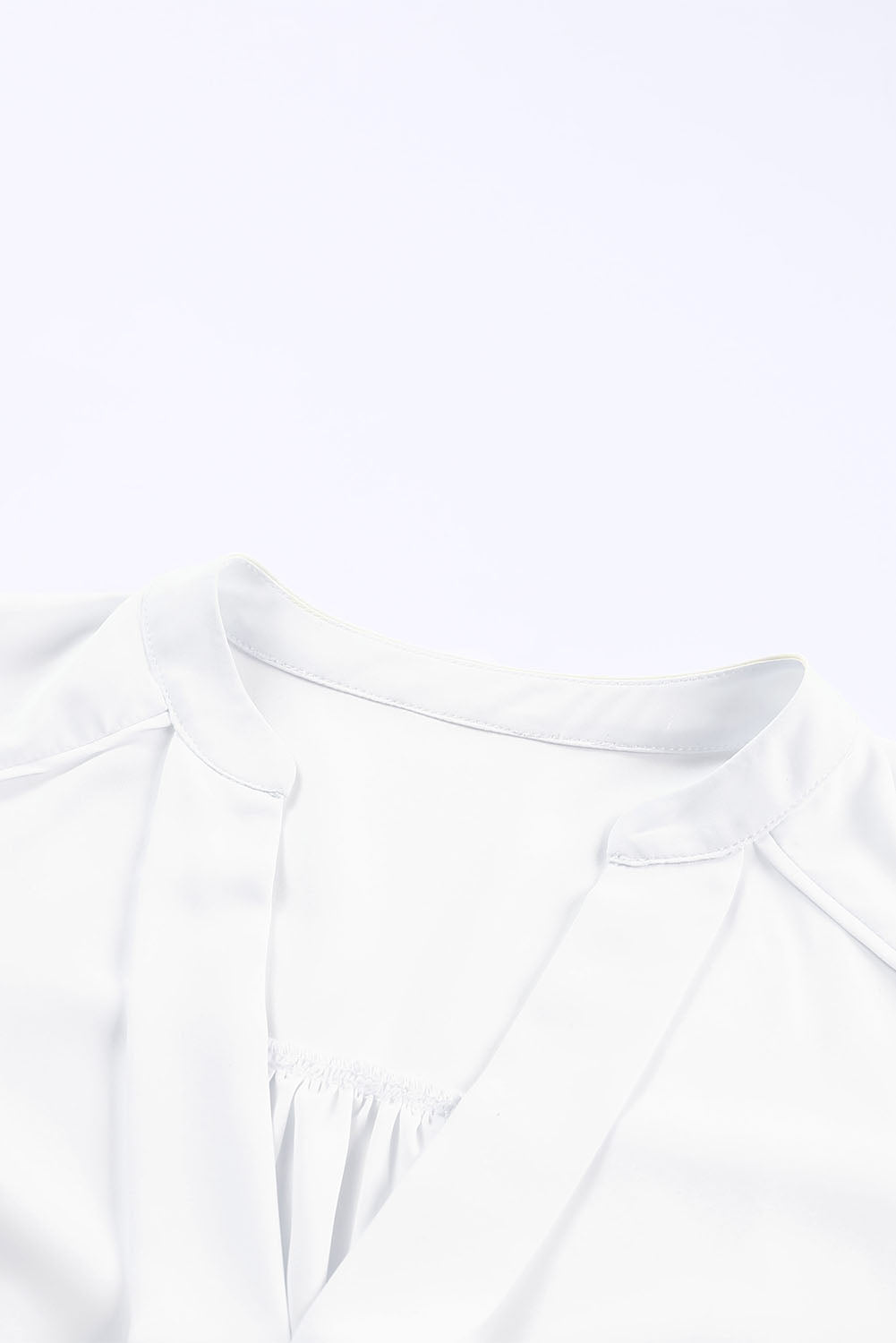 Apricot Solid Puffed Sleeve Shirred V Neck Blouse