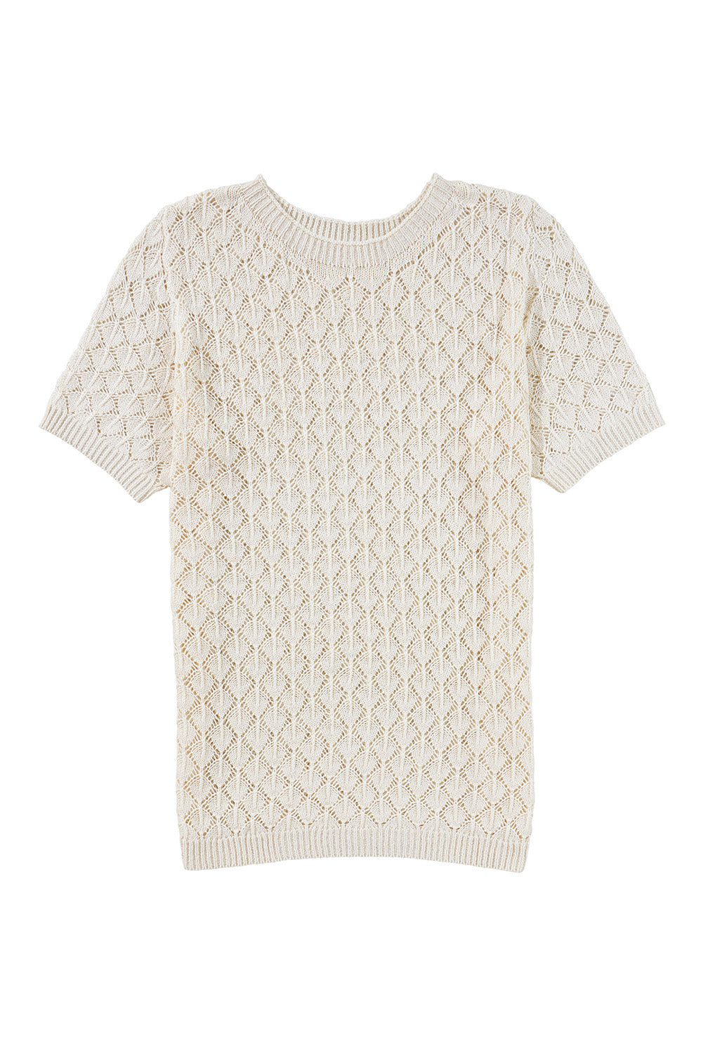 Beige Hollow Out Crochet Short Sleeve Knit Tee