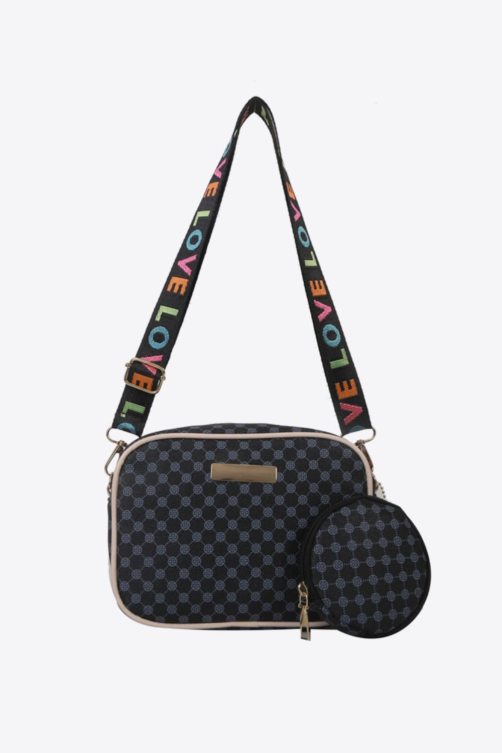 Printed Slogan Strap Shoulder Bag