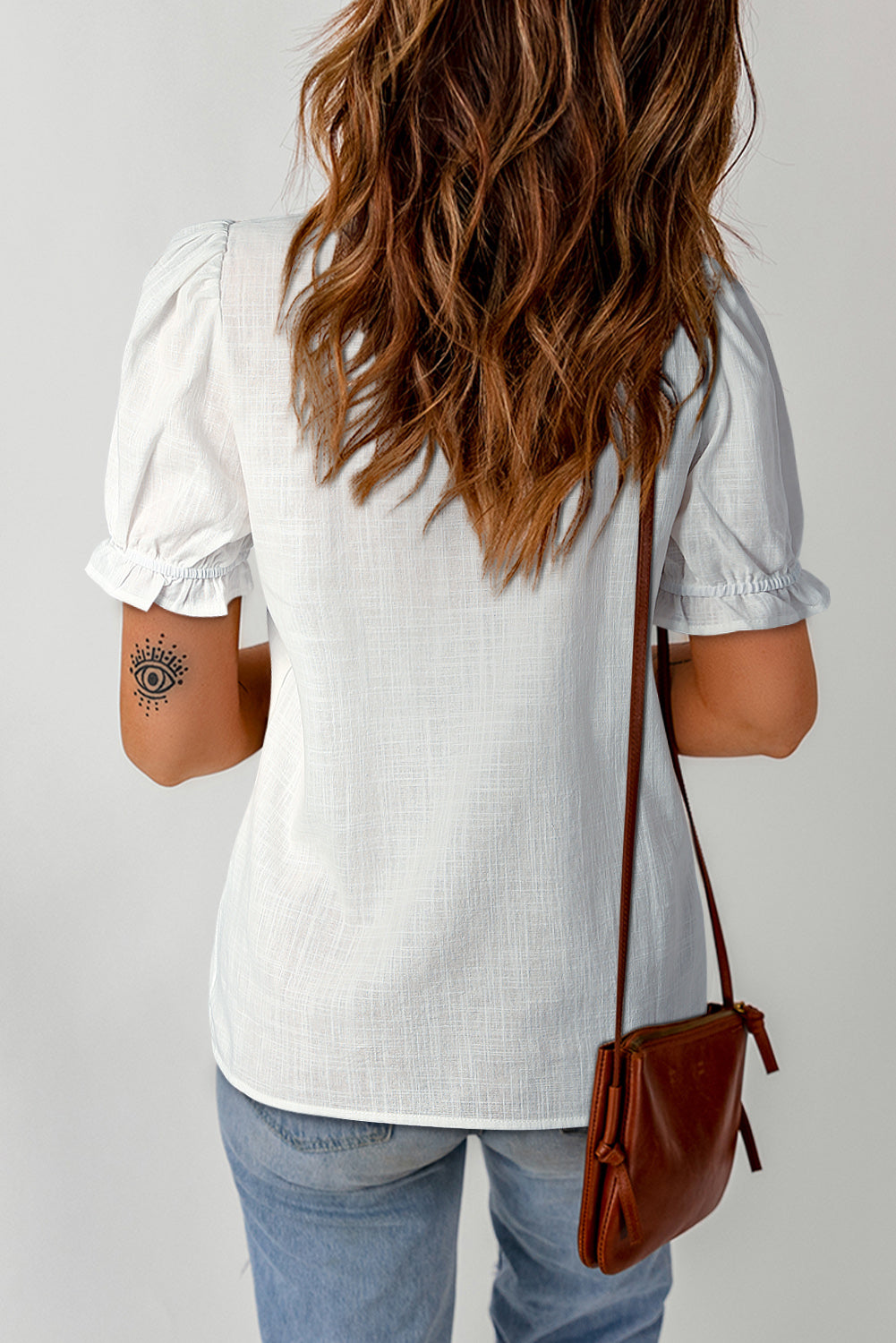 Black Floral Embroidered Boho Ruffle Puff Sleeve Blouse