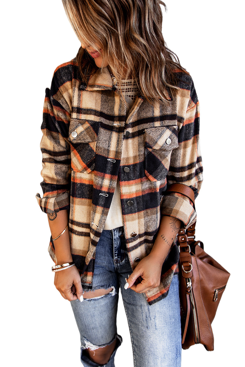 Multicolor Plaid Casual Button Up Flannel Jacket