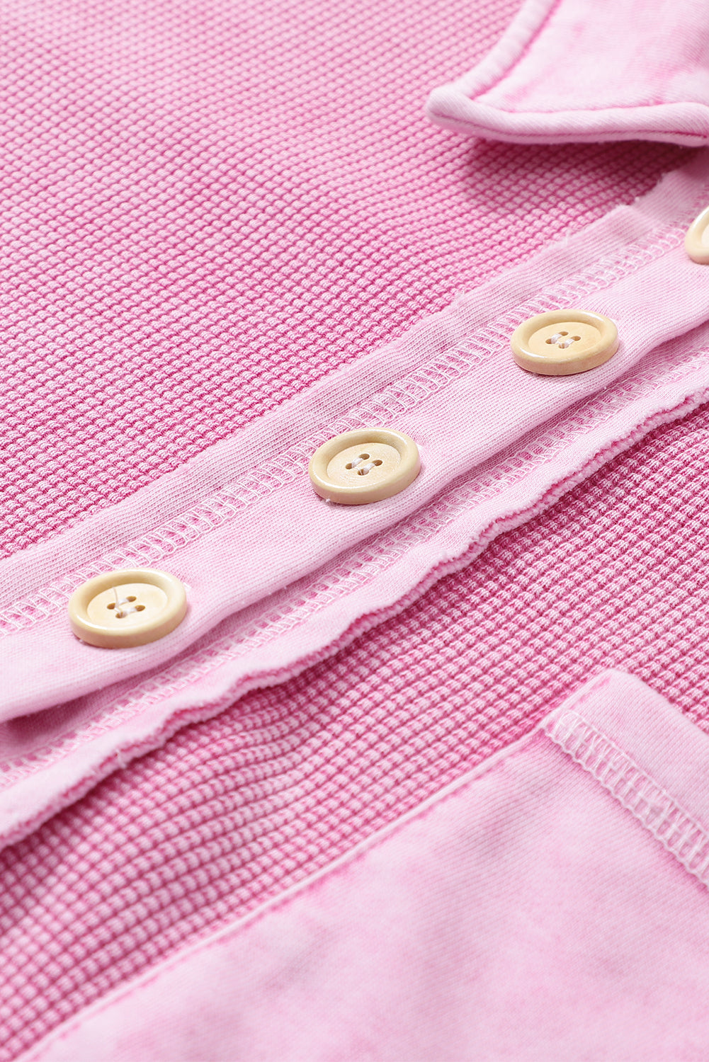 Laurel Green Waffle Exposed Seam Washed Henley Sweatshirt