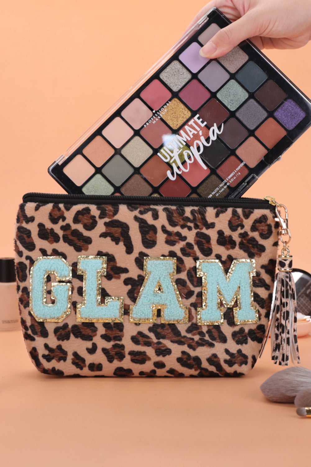 Phalaenopsis STUFF Letter Pattern Tassel Zipper Makeup Bag