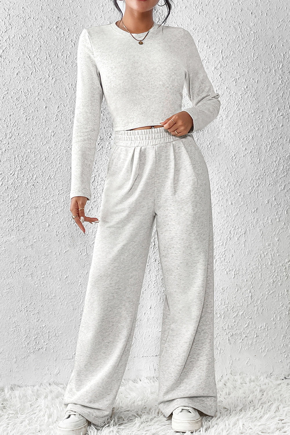 Black Long Sleeve Crop Top And Wide Leg Pants Set - Kustom Kreations Goods