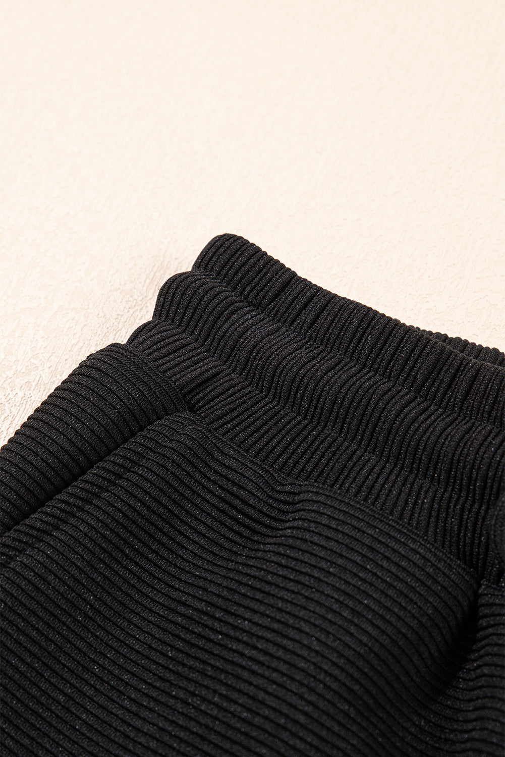Black Textured Ruffle Sleeve Zipped Top and Wide Leg Pants Set - Kustom Kreations Goods