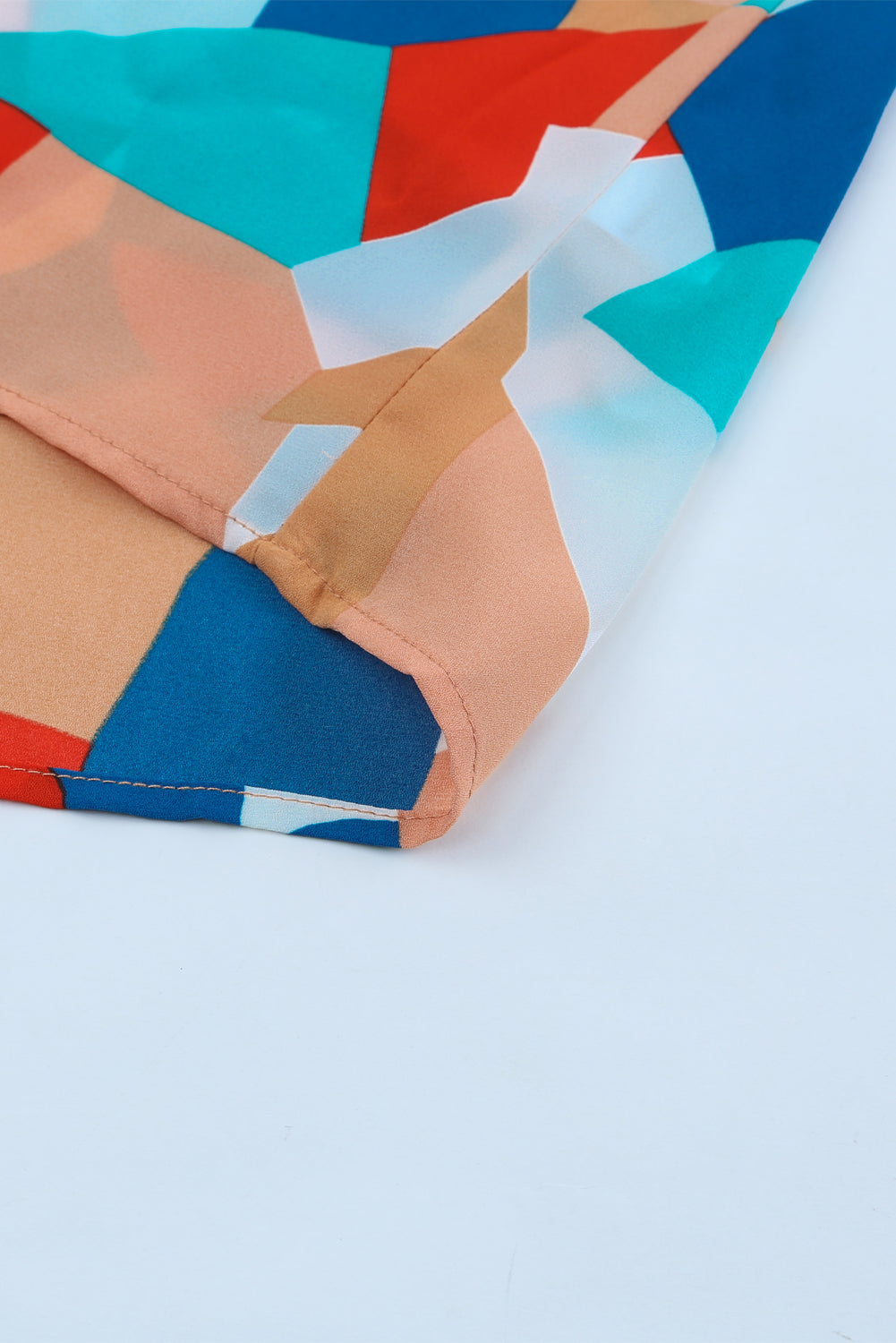 Multicolor Colorblock Casual Ruffle Puff Sleeve Blouse