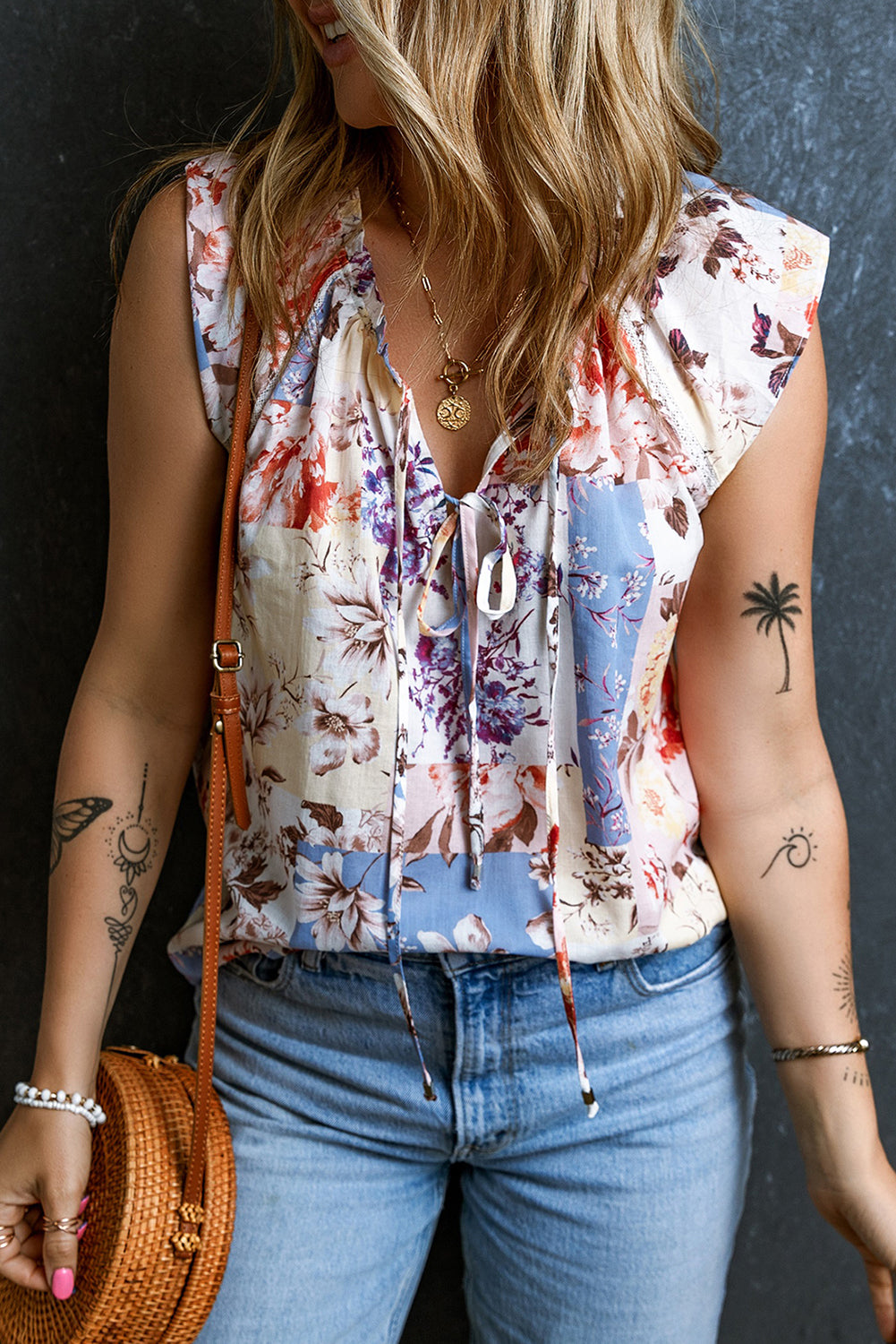 Multicolour Frill V Neck Floral Top