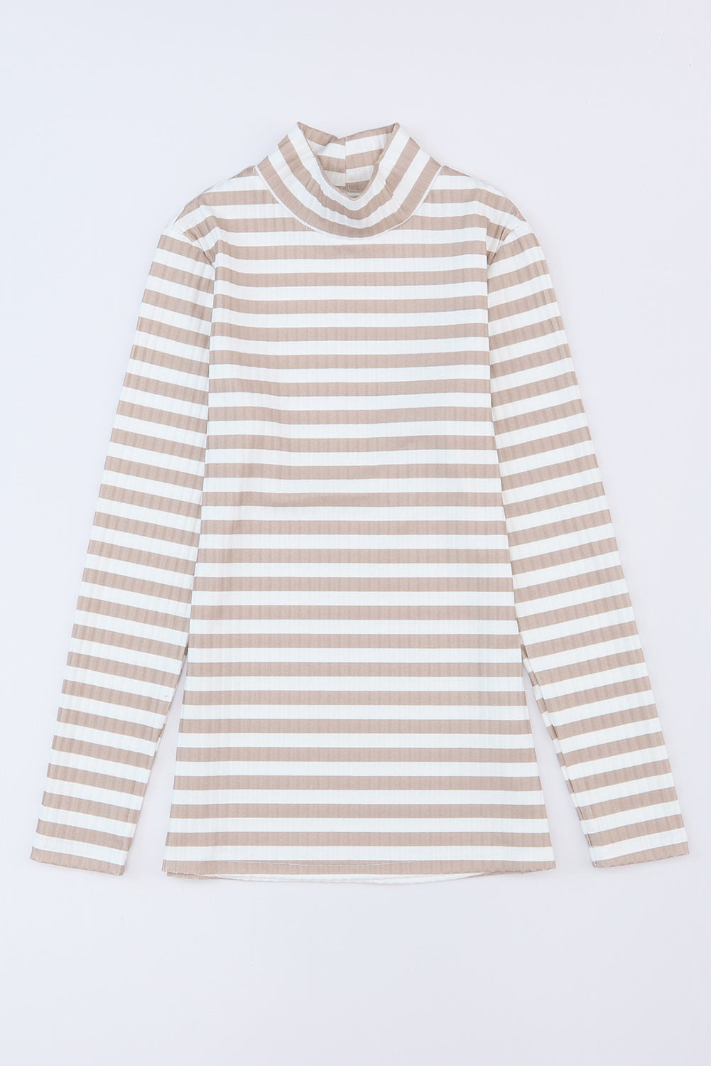 Stripes Print Ribbed Knit Long Sleeve Casual Mock Neck Top