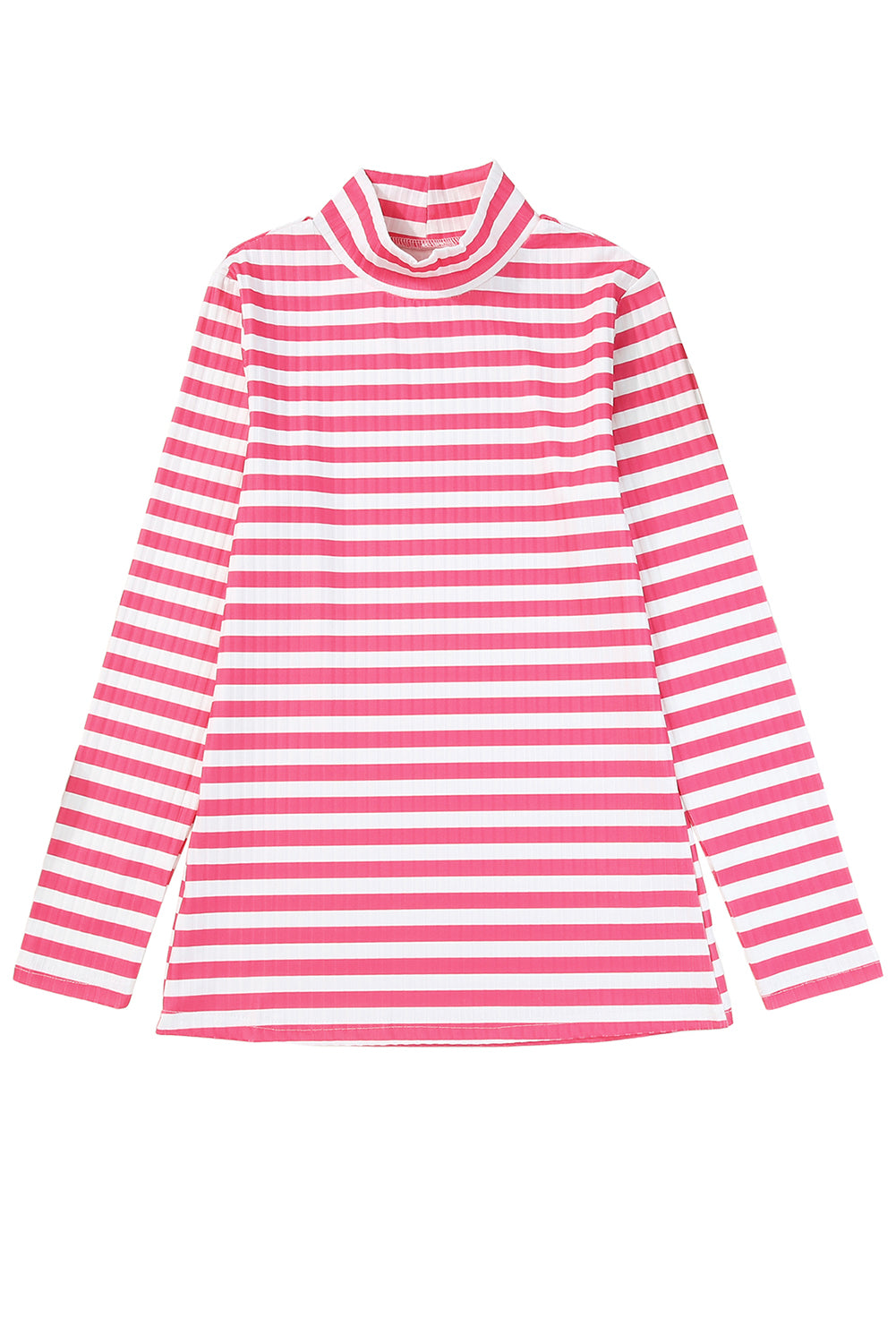 Stripes Print Ribbed Knit Long Sleeve Casual Mock Neck Top