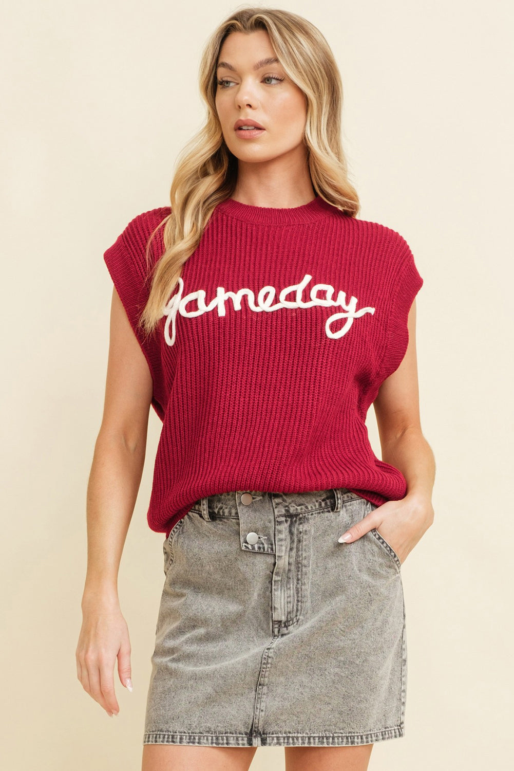 Racing Red Game Day Letter Pattern Knitted Sweater