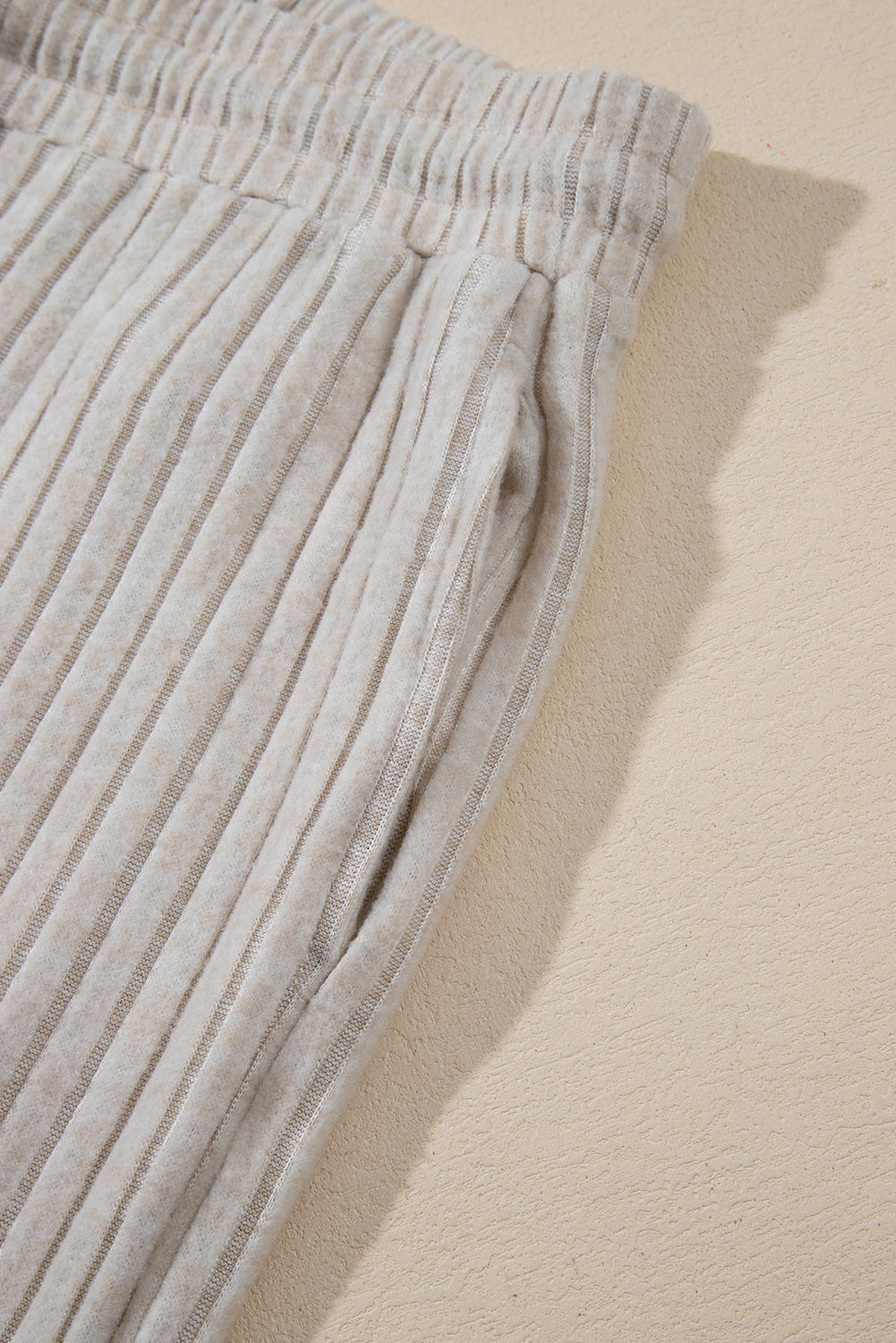 Khaki Ribbed Long Sleeve Crop Top & Drawstring Pants Set