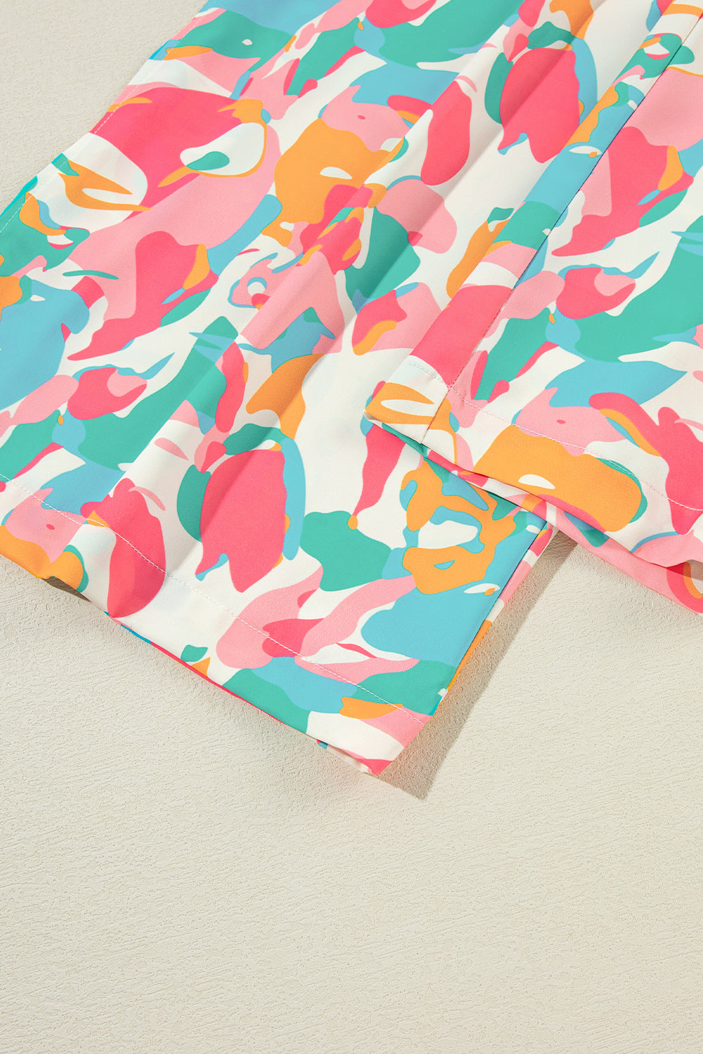 Pink Abstract Ruffle Sleeve Top & Smocked Wide Leg Pants Set