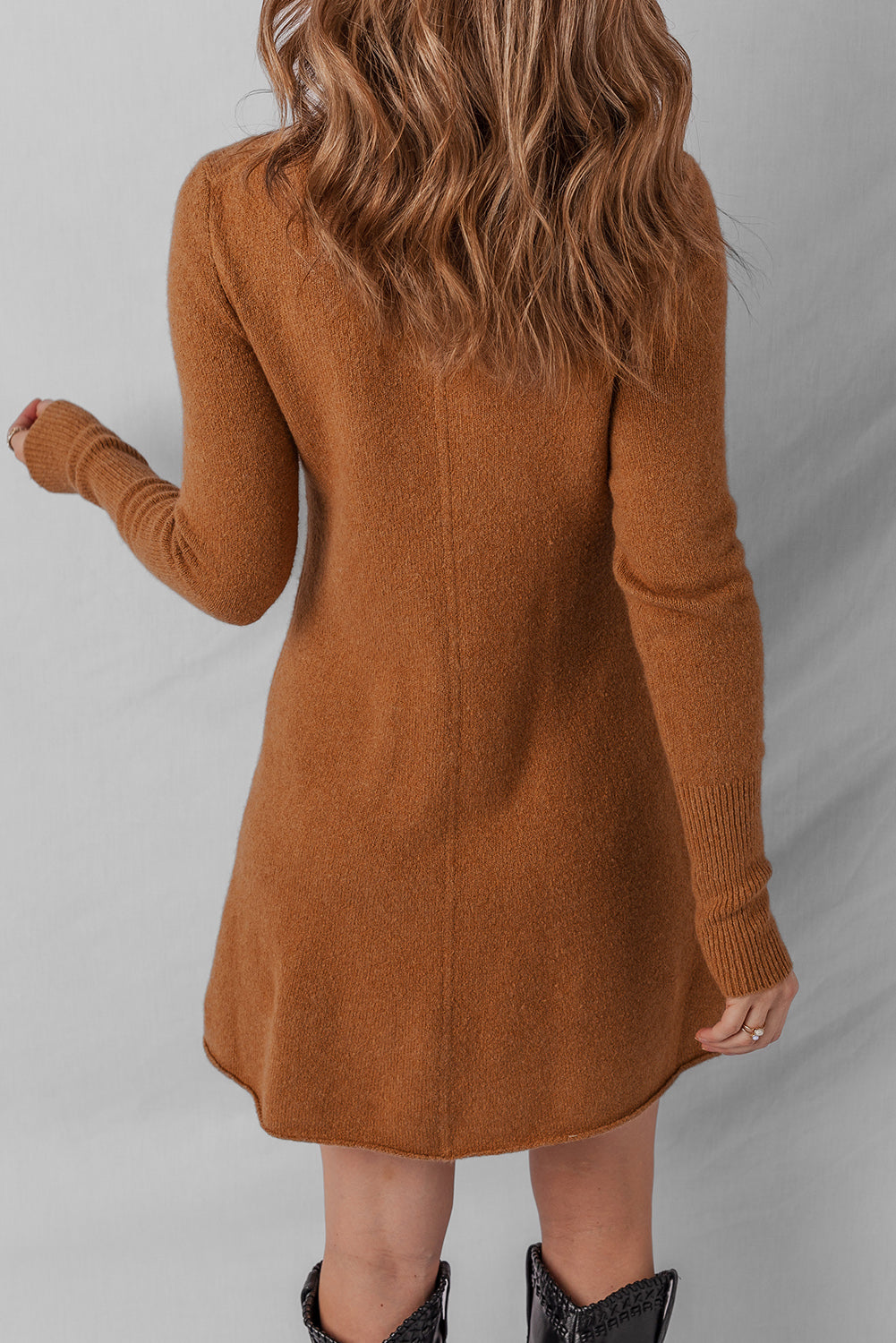 Straw Yellow Ribbed Detail Solid Color Mini Sweater Dress - Kustom Kreations Goods