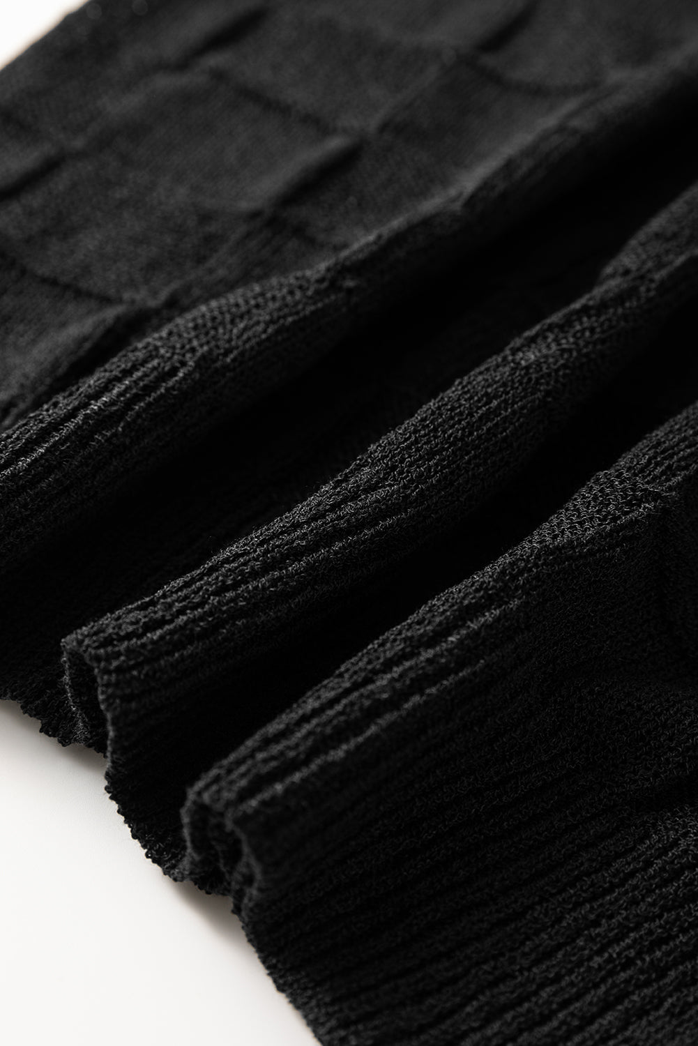 Black Lattice Textured Knit Short Sleeve Baggy Top