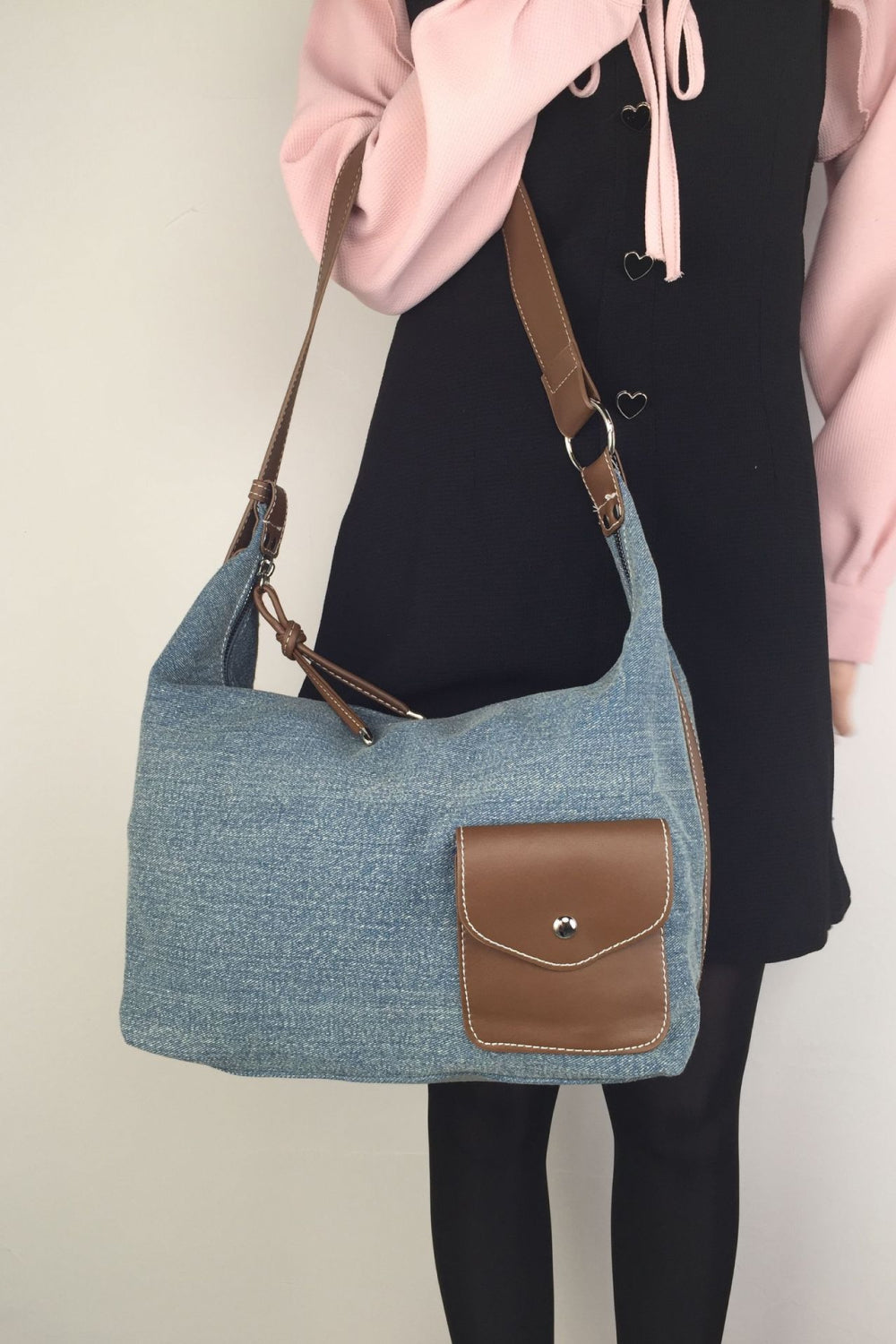 Contrast Denim Shoulder Bag