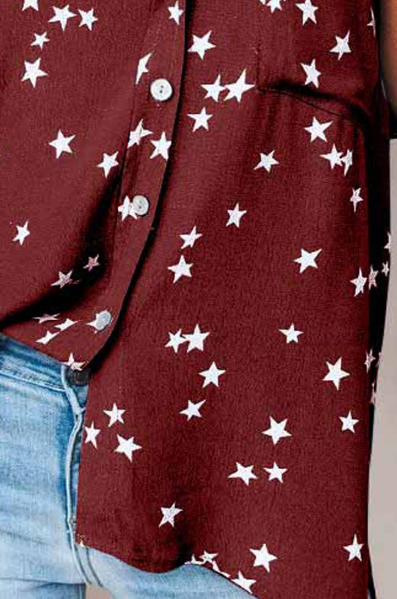 Star Printed Cuff Sleeve Top
