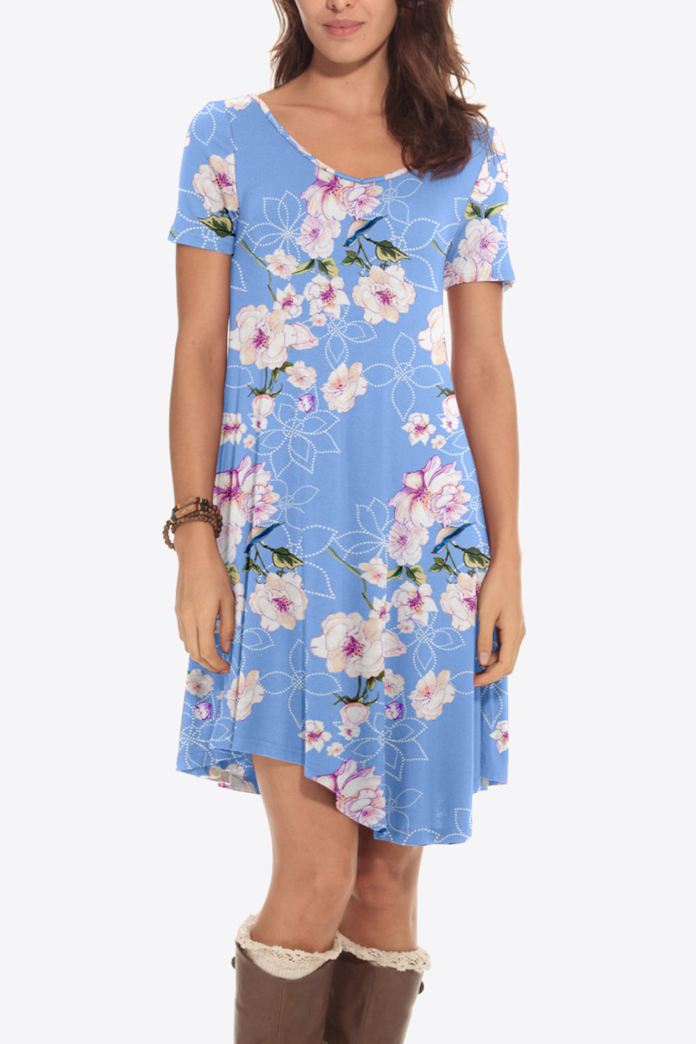 Floral Round Neck Short Sleeve Dress