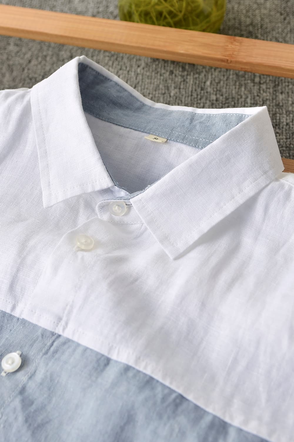 Buttoned Collared Neck Short Sleeve Linen Shirt