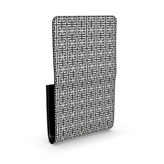 Gray and Black Greek Key Small Leather Foldover Purse