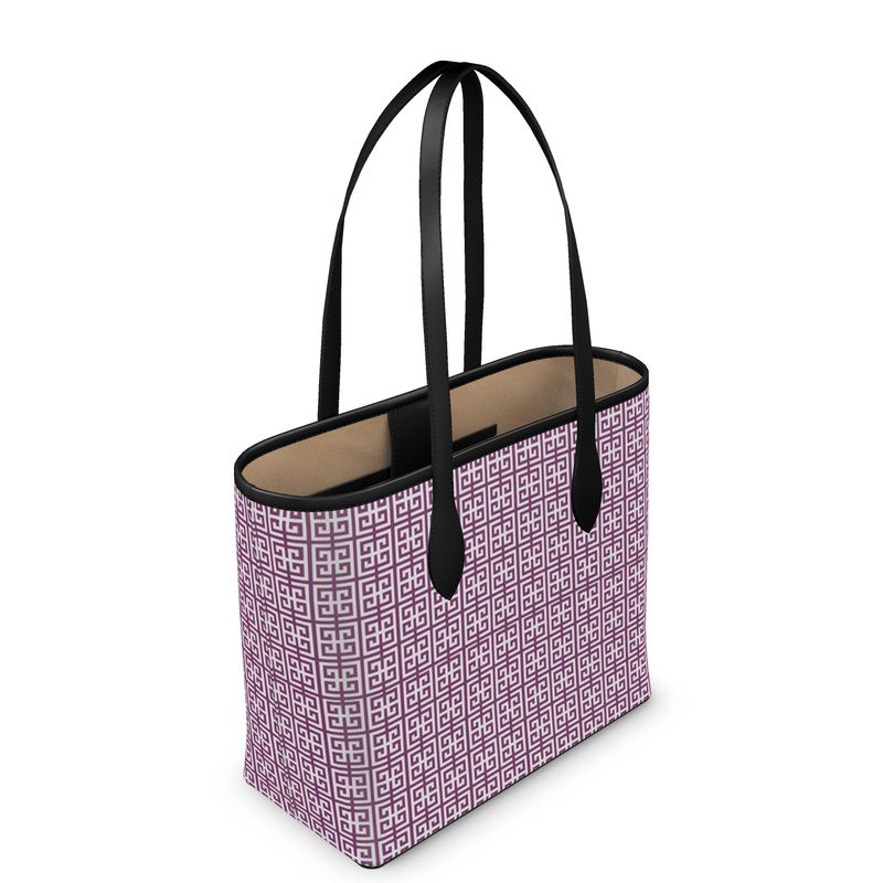 Purple Greek Key Leather City Shopper