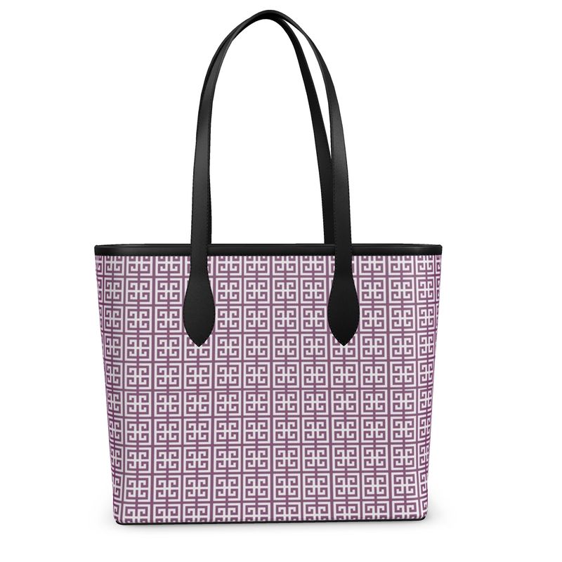 Purple Greek Key Leather City Shopper