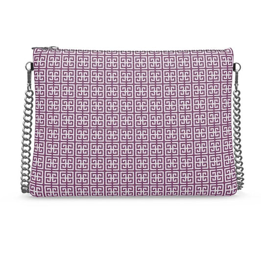 Purple Greek Key Crossbody Bag With Chain