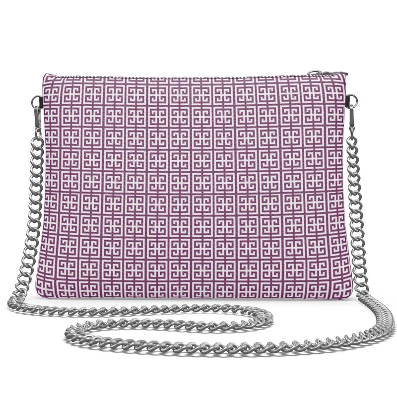 Purple Greek Key Crossbody Bag With Chain
