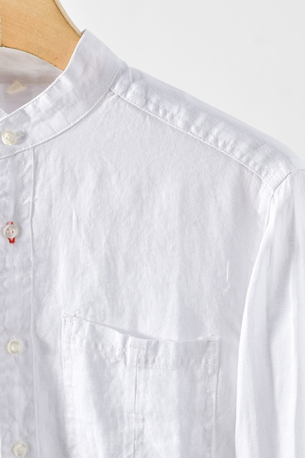 High-Low Buttoned Round Neck Long Sleeve Linen Shirt