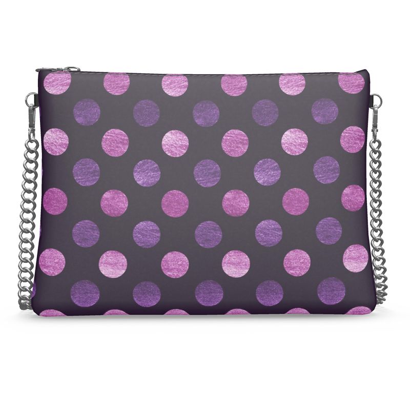 Purple Polka Dots Crossbody Bag With Sliver Chain