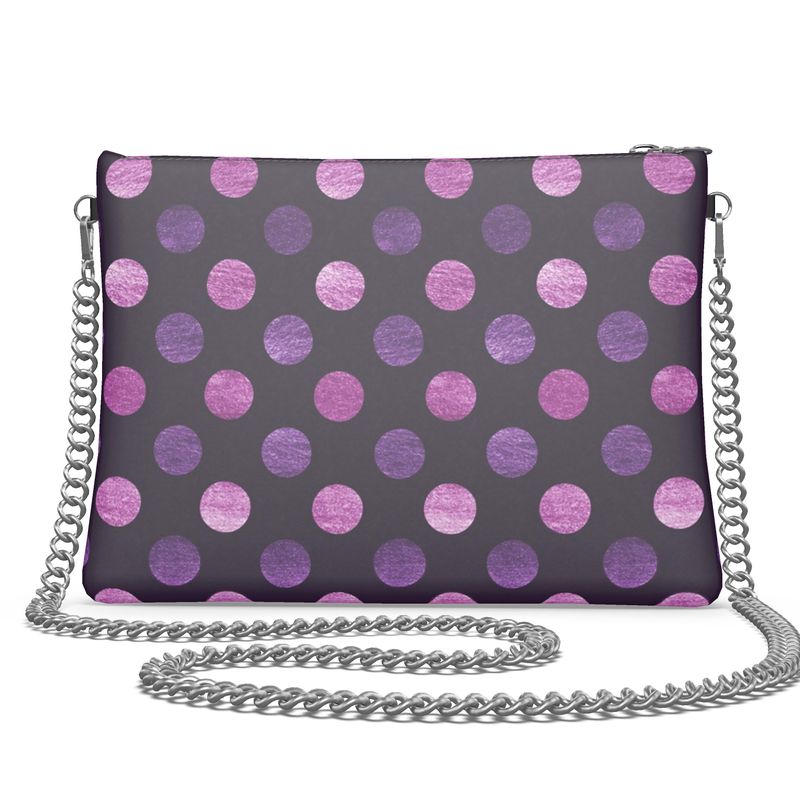 Purple Polka Dots Crossbody Bag With Sliver Chain