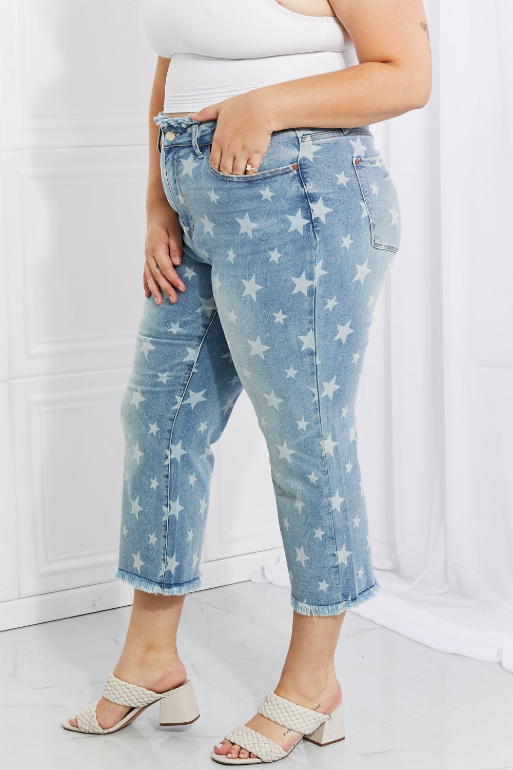 Judy Blue Full Size Parker Star Print Crop Straight Jeans