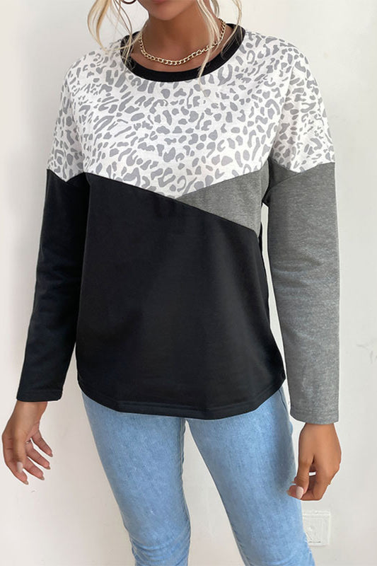 Leopard Color Block Pullover