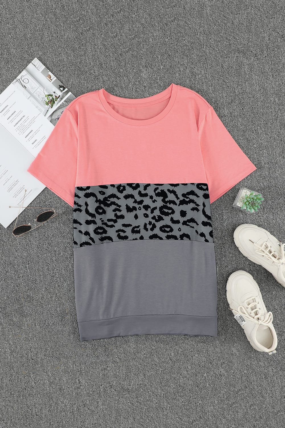 Plus Size Leopard Color Block T-Shirt