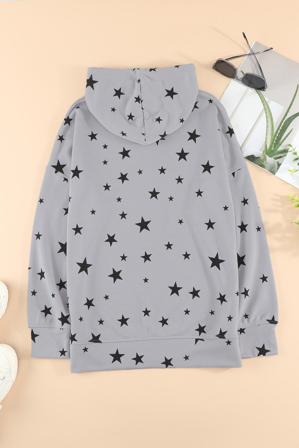 Star Print Drawstring Detail Hoodie