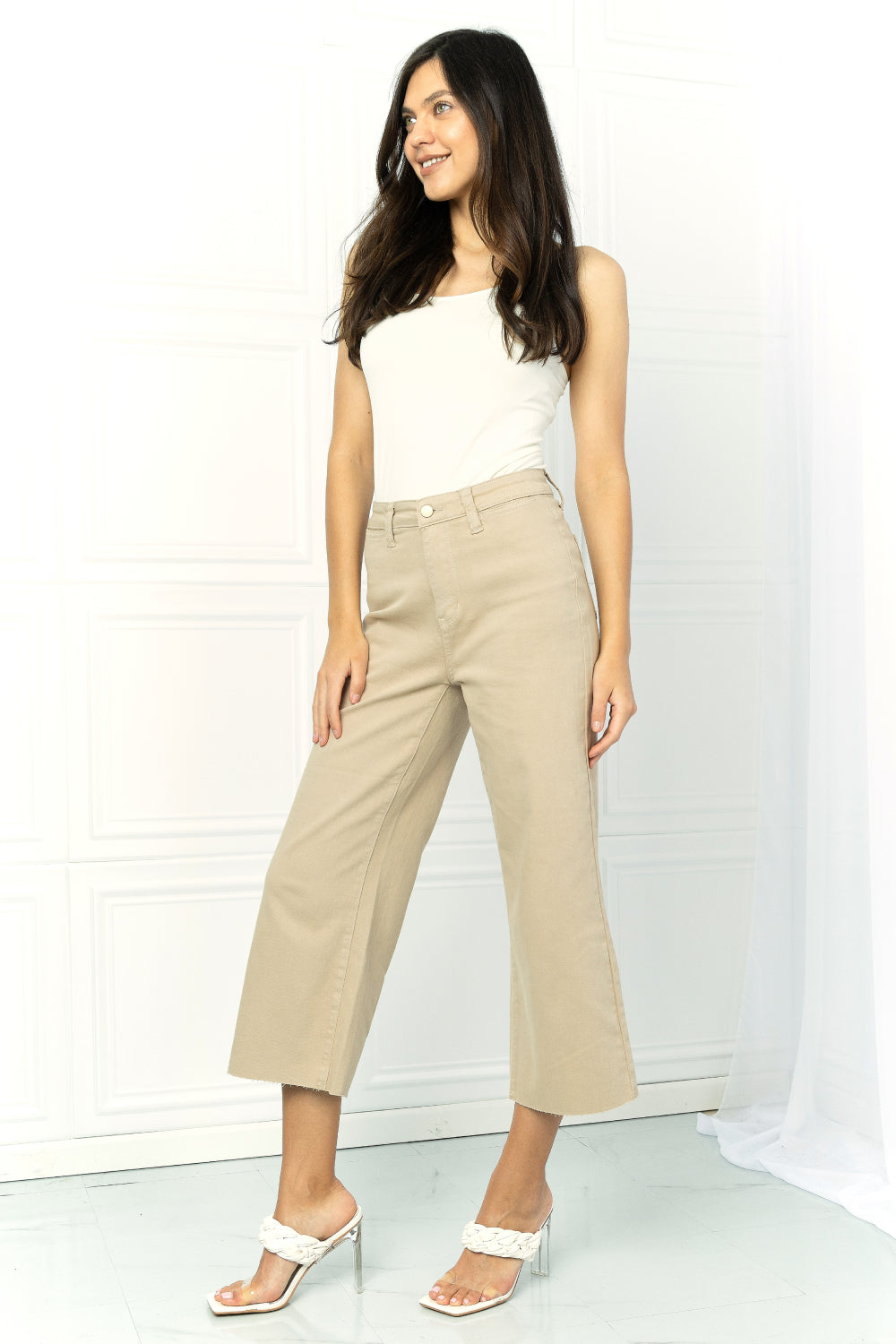 Judy Blue Harlow Full Size Khaki Crop Wide Leg Jeans