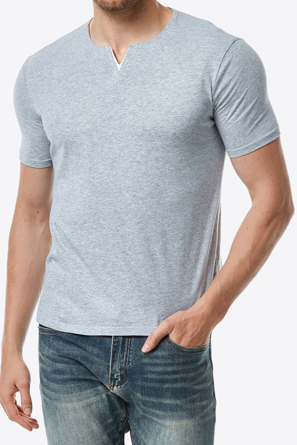 Notched Neck Short Sleeve Tee