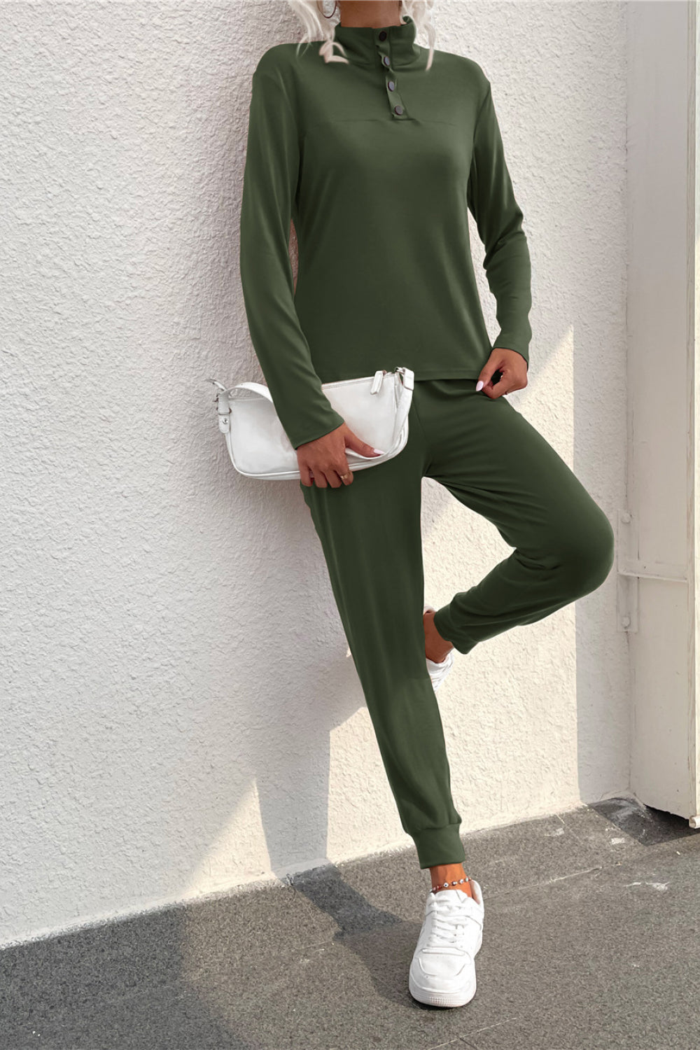 Quarter Snap Long Sleeve Top and Joggers Set