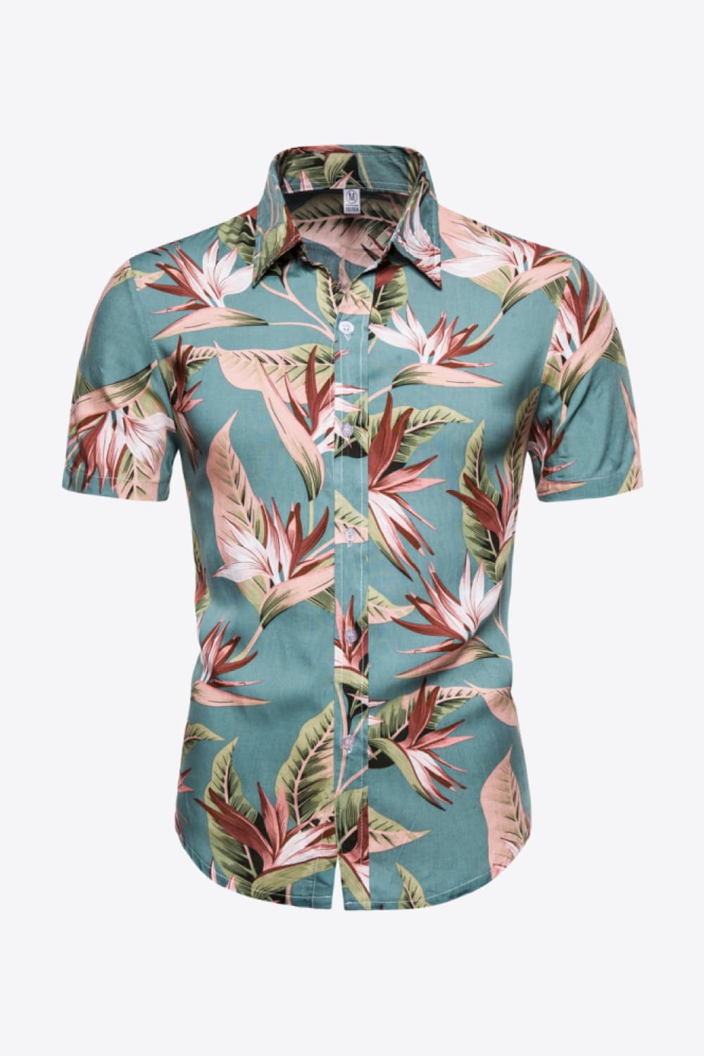 Full Size Botanical Print Short Sleeve Collared Shirt
